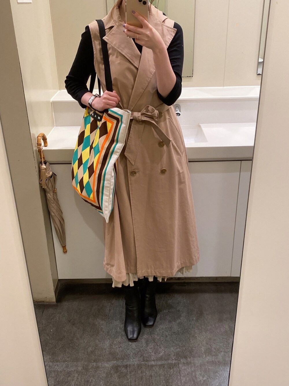 「ラブアンドピース2021、秋のコーデ、低身長コーデ、ootd、SENSEOFPLACE、UNIQLO、ZARA、DIANA、MARNI、tiffany&co、utatane、マルニマーケット」｜「DIANAのアイテム（ブーツ、ブラック系）」を使った、yurinakoさん（レディース・156cm）の秋コーディネートの1枚目の写真