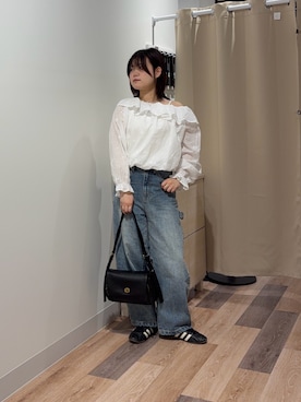 「CPCM（シーピーシーエム）のフリルバルーンブラウス（シャツ/ブラウス、ホワイト系）」を使った、みおさん（レディース・156cm）の春コーディネート