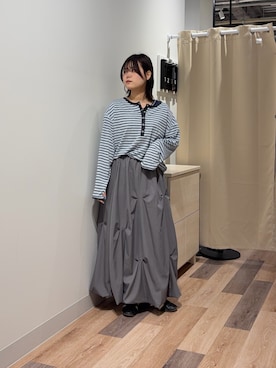 「CPCM（シーピーシーエム）のタンクセットヘンリーシアーロンT（Tシャツ/カットソー、ブルー系）」を使った、みおさん（レディース・156cm）の春コーディネート