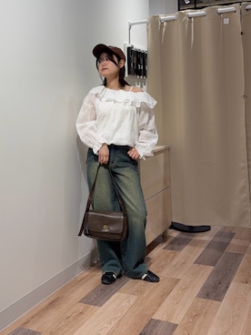 「CPCM（シーピーシーエム）のフリルバルーンブラウス（シャツ/ブラウス、ホワイト系）」を使った、みおさん（レディース・156cm）の春コーディネート