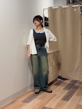 「CPCM（シーピーシーエム）のカップ付きフェイクレイヤードタンク（キャミソール、グレー系）」を使った、みおさん（レディース・156cm）の春コーディネート