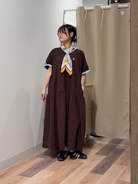 「U.S. POLO ASSN.（ユーエスポロアッスン）の【U.S. POLO ASSN.】半袖ティアードワンピース（ワンピース、ブラウン系）」を使った、みおさん（レディース・156cm）の春コーディネート