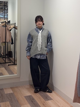 「U.S. POLO ASSN.（ユーエスポロアッスン）の【U.S. POLO ASSN.】チェックビエラシャツ（シャツ/ブラウス、ブルー系）」を使った、みおさん（レディース・156cm）の春コーディネート