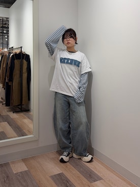 「Reebok（リーボック）のデニムワッペンT（Tシャツ/カットソー、ホワイト系）」を使った、みおさん（レディース・156cm）の春コーディネート