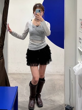 「MUCENT（ムセント）のMUCENT／LUEURシースルーニットトップス（Tシャツ/カットソー、グレー系）」を使った、itoru1003さん（レディース）の秋コーディネート