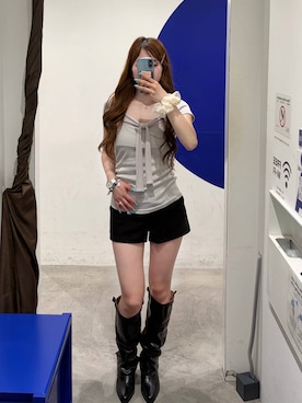「3.3 Field Trip （3.3フィールドトリップ）の3.3 Field Trip／ストレッチタイトショートパンツ（Pants、ブラック系）」を使った、itoru1003さん（レディース）の春コーディネート