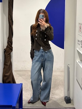 「3.3 Field Trip （3.3フィールドトリップ）の3.3 Field Trip／アシメウエストバッグデザインデニムパンツ（デニムパンツ、ブルー系）」を使った、itoru1003さん（レディース）の秋コーディネート