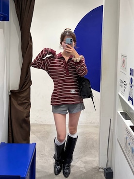 「3.3 Field Trip （3.3フィールドトリップ）の3.3 Field Trip／ストレッチタイトショートパンツ（その他パンツ、グレー系）」を使った、itoru1003さん（レディース）の夏コーディネート