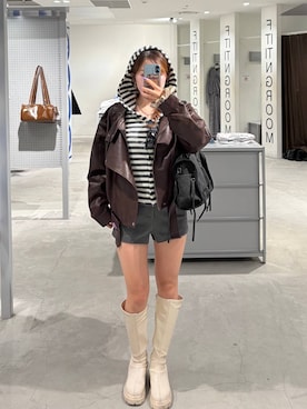「3.3 Field Trip （3.3フィールドトリップ）の3.3 Field Trip／ボーダーフーディーカーデ（Tシャツ/カットソー、ホワイト系）」を使った、itoru1003さん（レディース）の秋コーディネート