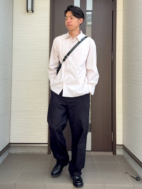 「Paraboot（パラブーツ）の＜Paraboot＞CHAMBORD シャンボード Uチップ レザーシューズ（その他シューズ、ブラック系）」を使った、ATSUさん（メンズ・182cm）の春コーディネート