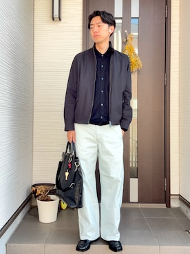 「G.H.BASS（ジーエイチバス）の【G.H.BASS】WEEJUN HERITAGE LARSON MOC PENNY BA11010H（ローファー、ブラック系）」を使った、ATSUさん（メンズ・182cm）の春コーディネート