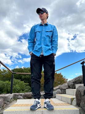 「417 EDIFICE（フォーワンセブンエディフィス）のワッシャー Ny イージーパンツ ”セットアップ着用可”（カーゴパンツ）」を使った、ATSUさん（メンズ・182cm・30代）の秋コーディネート