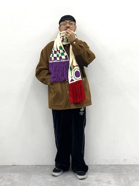 「アイテム（カバーオール）」を使った、堀井圭さん（メンズ・172cm）の秋コーディネート