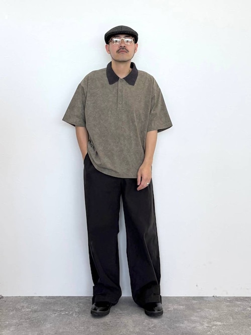 ANDSEWN (アンドソーン)】ニット襟ピグメントポロシャツ（ポロシャツ 