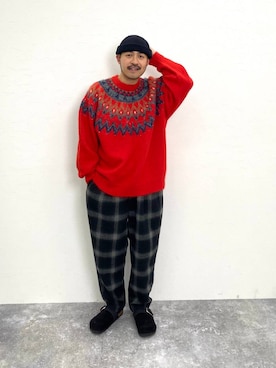 「niko and ...」｜「アイテム（キャップ）」を使った、堀井圭さん（メンズ・172cm）の冬コーディネート