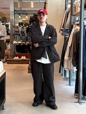 「niko and...（ニコアンド）のボリュームソールＵチップシューズ（ドレスシューズ、ブラック系）」を使った、堀井圭さん（メンズ・172cm）の春コーディネート