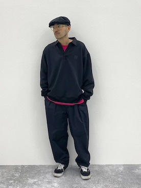 「アイテム（ハンチング/ベレー帽）」を使った、堀井圭さん（メンズ・172cm）の秋コーディネート