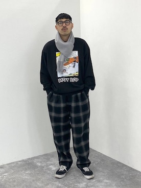 「アイテム（スウェット）」を使った、堀井圭さん（メンズ・172cm・30代）の冬コーディネート