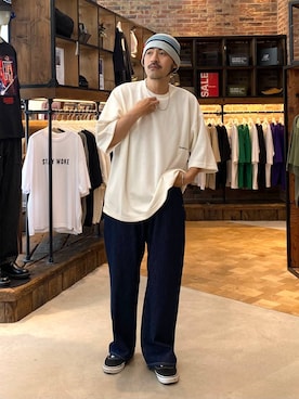 「niko and...（ニコアンド）のコットンラインクラッシャーハット（ハット）」を使った、堀井圭さん（メンズ・172cm・30代）の夏コーディネート