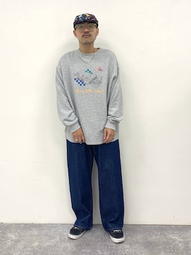 「niko and...（ニコアンド）のアイテム（スウェット）」を使った、堀井圭さん（メンズ・172cm）の冬コーディネート