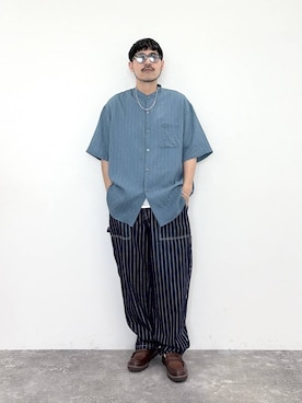 「niko and...（ニコアンド）のシルバーデザインネックレス（ネックレス、その他）」を使った、堀井圭さん（メンズ・172cm）の夏コーディネート