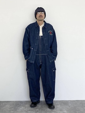 「アイテム（オールインワン・サロペット）」を使った、堀井圭さん（メンズ・172cm・40代）の冬コーディネート