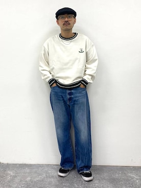 「niko and...（ニコアンド）のアイテム（スウェット）」を使った、堀井圭さん（メンズ・172cm）の冬コーディネート