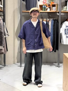 「VLANK（ブランク）の【VLANK(ブランク)】別注 ハンティングキャップ（ハンチング/ベレー帽、ベージュ系）」を使った、堀井圭さん（メンズ・172cm）の春コーディネート