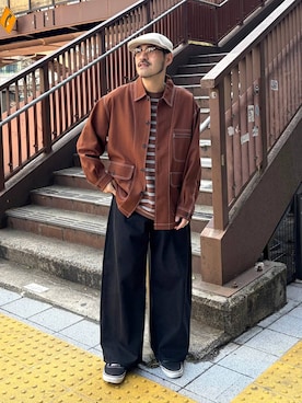 「niko and...（ニコアンド）のアイテム（サングラス）」を使った、堀井圭さん（メンズ・172cm）の春コーディネート