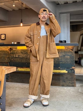 「アイテム（サロペット/オーバーオール）」を使った、堀井圭さん（メンズ・172cm・30代）の夏コーディネート
