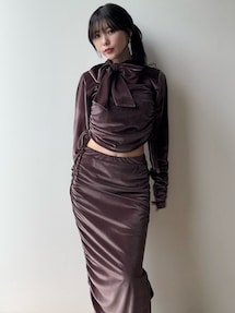 SENEE ベロアギャザー ロングスカート ブラウス ブラウン セットアップ SENEE ベロアギャザー ロングスカート ブラウス ブラウン
