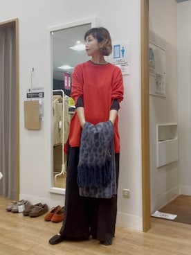 「アイテム（チュニック）」を使った、Rieさん（レディース・168cm）の秋コーディネート