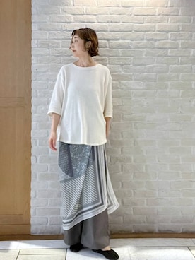 「studio CLIP（スタディオクリップ）の《natural by clip》ソフトワッフル切り替えチュニック（T Shirts、ベージュ系）」を使った、Rieさん（レディース・168cm）の秋コーディネート