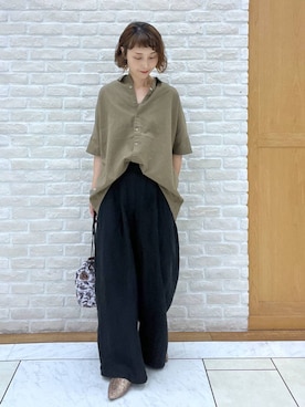 「アイテム（トートバッグ、パープル系）」を使った、Rieさん（レディース・168cm）の秋コーディネート