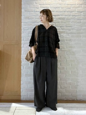 「studio CLIP（スタディオクリップ）の【Keds】ロゴトート（Tote、ブラウン系）」を使った、Rieさん（レディース・168cm）の秋コーディネート