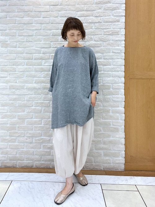 日本最大のブランド セール】リネン100ダブルフロントワイドチュニック[プチ・プラス トップス