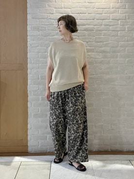 「studio CLIP（スタディオクリップ）の【イージーケア・接触冷感】ウエストシャーリングストレートパンツ（その他パンツ、その他）」を使った、Rieさん（レディース・168cm）の夏コーディネート