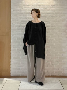 「studio CLIP（スタディオクリップ）の【GOOD PRICE】ダブルフロントワイドチュニック（チュニック、ブラック系）」を使った、Rieさん（レディース・168cm）の夏コーディネート