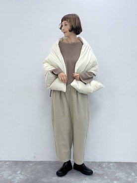 「studio CLIP（スタディオクリップ）の《natural by clip》7Gソフトラクーン混プルオーバー（Knitwear、ベージュ系）」を使った、Rieさん（レディース・168cm）の秋コーディネート