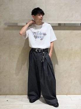 「RAGEBLUE（レイジブルー）の＜接触冷感/吸水速乾＞PHOTOGRAPHIC PRINT T-SHIRT/フォトグラフィックプリントTシャツ（Tシャツ/カットソー、ホワイト系）」を使った、nr1218さん（メンズ）の夏コーディネート