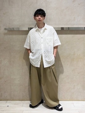 「RAGEBLUE（レイジブルー）のDESIGN LACE KNITTING SHIRTS/デザインレース柄シャツ（シャツ/ブラウス、ホワイト系）」を使った、nr1218さん（メンズ）の夏コーディネート