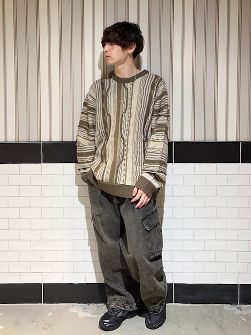 セール】3Dジャガード/オーバーサイズクルーネックニット（ニット