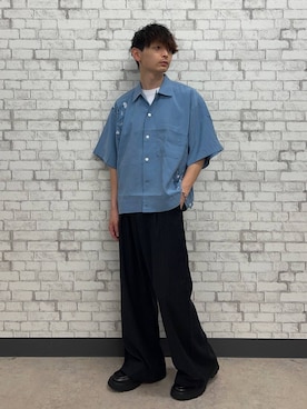 「RAGEBLUE（レイジブルー）の＜接触冷感＞COOL FEELING TR WIDE STRAIGHT SLACKS/TRワイドストレートスラックス（スラックス、ブラック系）」を使った、nr1218さん（メンズ）の夏コーディネート