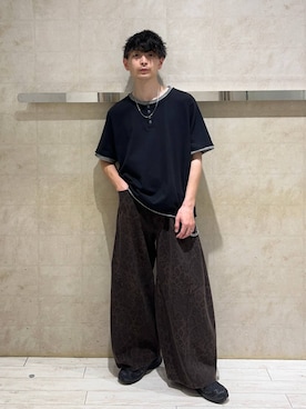 「RAGEBLUE（レイジブルー）のHENLEY NECK FAKE LAYERED T-SHIRTS/フェイクレイヤードヘンリーネックTシャツ（Tシャツ/カットソー、ブラック系）」を使った、nr1218さん（メンズ）の夏コーディネート