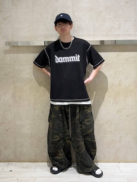 「RAGEBLUE（レイジブルー）の【DANNER/ダナー】MIZUGUMO SS/スライドサンダル（サンダル、ブラック系）」を使った、nr1218さん（メンズ）の夏コーディネート