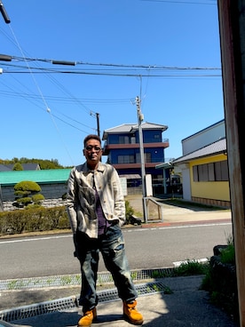 「VINTAGE（ヴィンテージ）のアイテム（ジャケット/アウター、ホワイト系）」を使った、usichan0225さん（メンズ・165cm）の春コーディネート