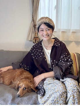 「studio CLIP（スタディオクリップ）のコーデュロイプリントパンツ[プチ・プラスサイズあり]（その他パンツ、ベージュ系）」を使った、ともちんさん（レディース・153cm）の秋コーディネート