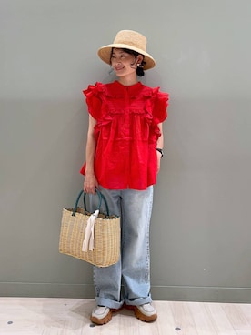 「アイテム（かごバッグ）」を使った、ともちんさん（レディース・153cm）の夏コーディネート