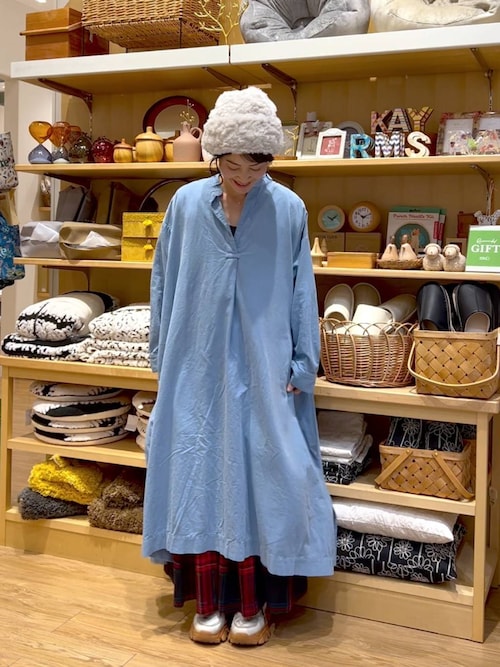 natural by clip》リネンレーヨンチェックギャザースカート