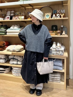 「アイテム（シャツワンピース）」を使った、ともちんさん（レディース・153cm）の冬コーディネート